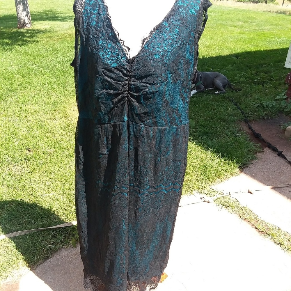 Lane Bryant Lace Black Blue Dress Lined 22